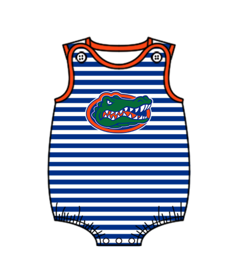 Preorder (moq 5)Baby Boys Sleeveless Blue Strip Florida Gators Team Rompers