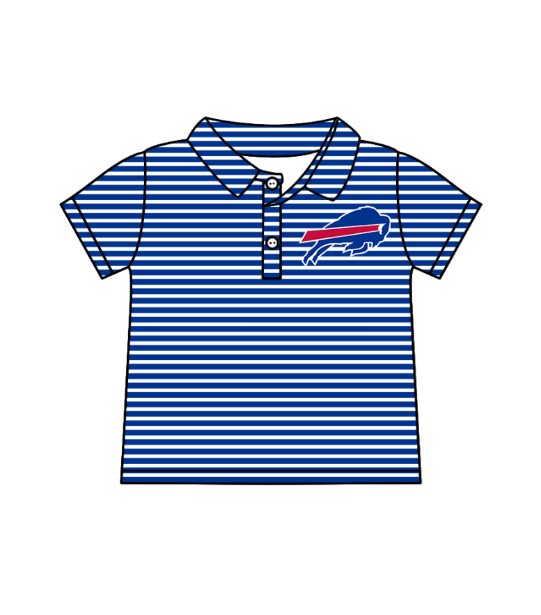Preorder (moq 5)Baby Boys Short Sleeve Blue Stripe Bulls Hero Team Button Polo Shirts Top
