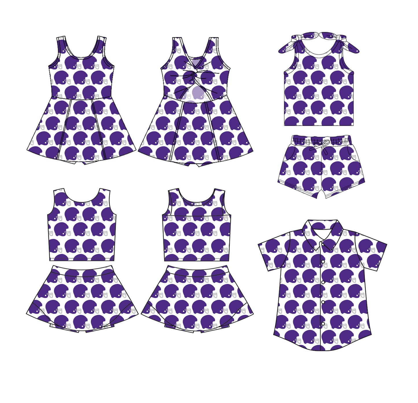 Preorder moq 5 Custom Baby Girls Purple Baseball Hats Top Pockets Short Set Skort Knee Length Dress Button Shirts