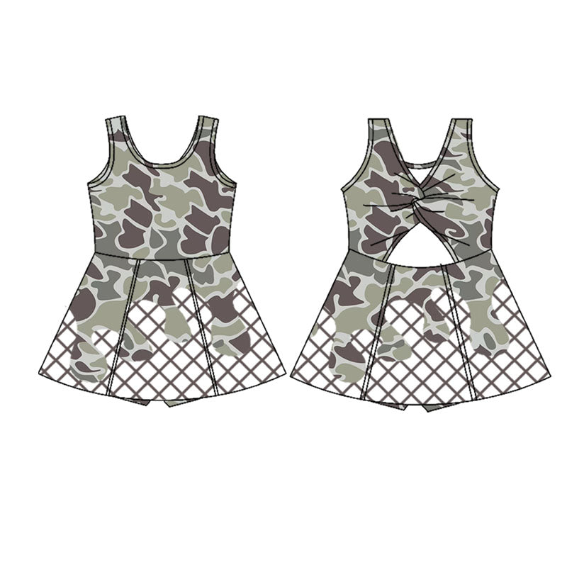 Baby Girls Dark Grey Camo Drip Team Shorts Yoga Knee Length Dresses