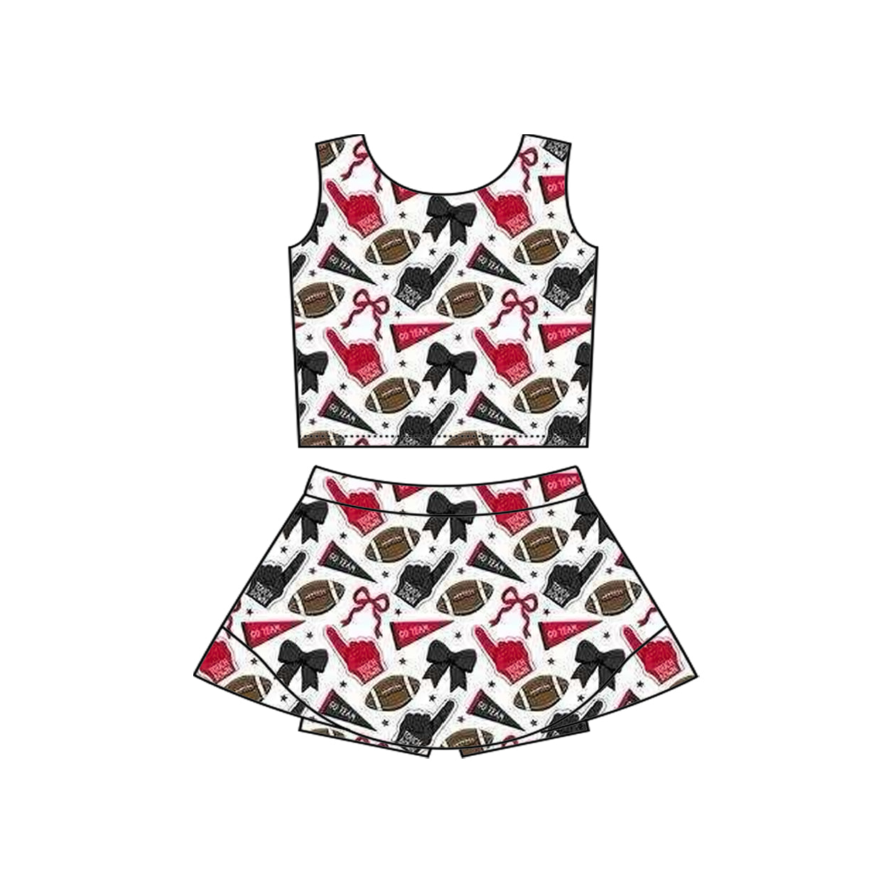 Preorder moq 5 Baby Girls Sleeveless Red Blue Football Cheer Plaid Vest Top Skorts Team Set