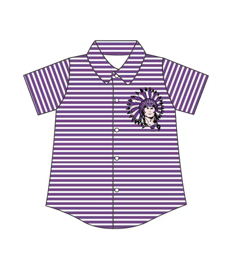 Preorder (moq 5)Baby Boys Purple Stripe Port Neches-Groves Team Button Shirt Top