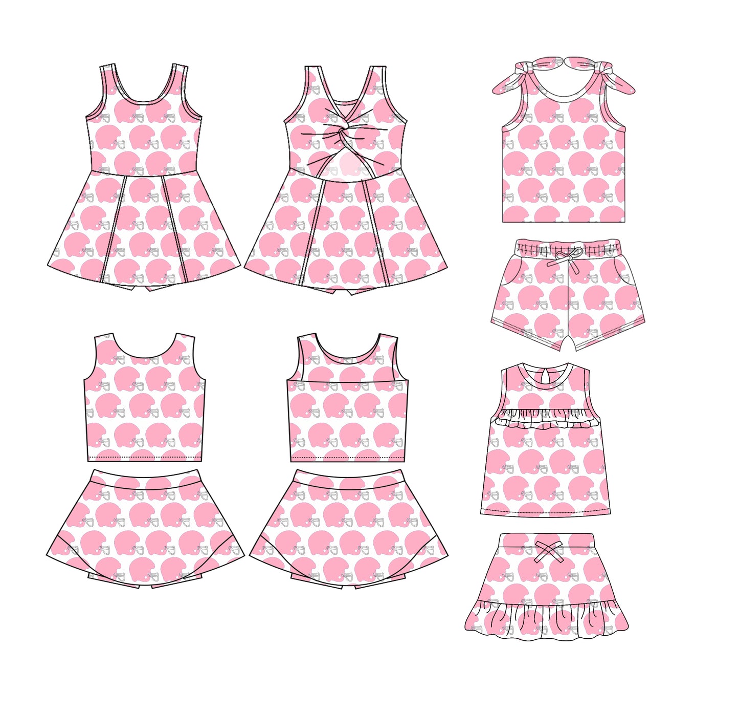 Preorder moq 5 Custom Baby Girls Pink Baseball Hats Top Pockets Short Set Skort Knee Length Dress Skirts Set