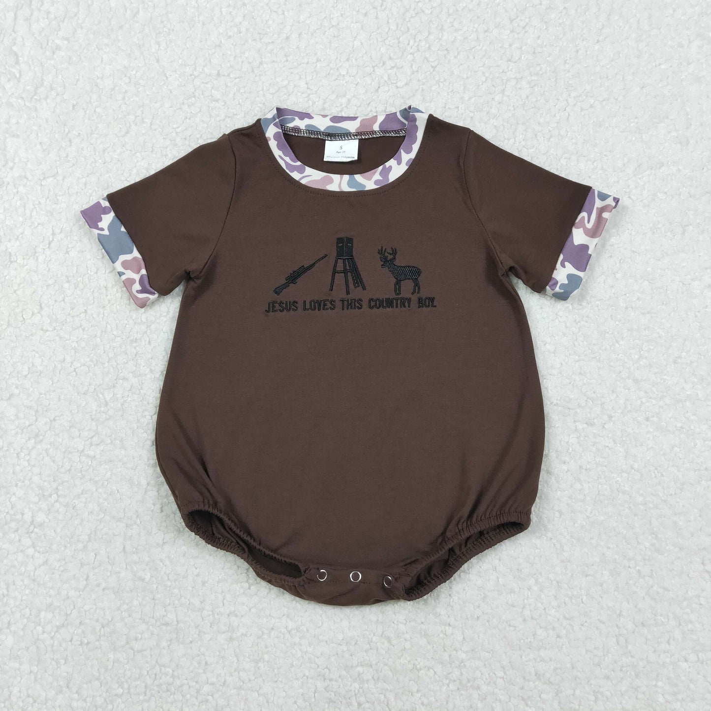 Embroidery Jesus Love Me Deer Baby Boys Hunting Rompers