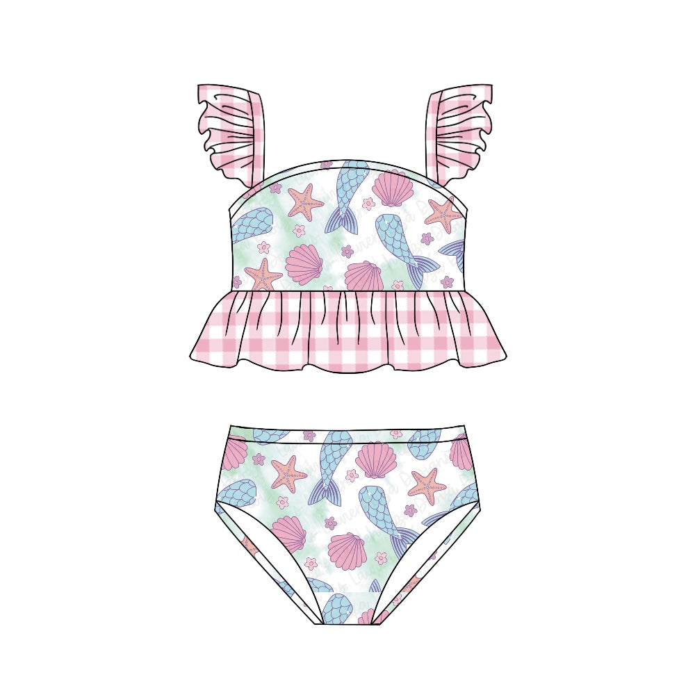 Baby Girls Mermaid Ruffle Two Pieces Bikini Swimsuits preorder(moq 5)