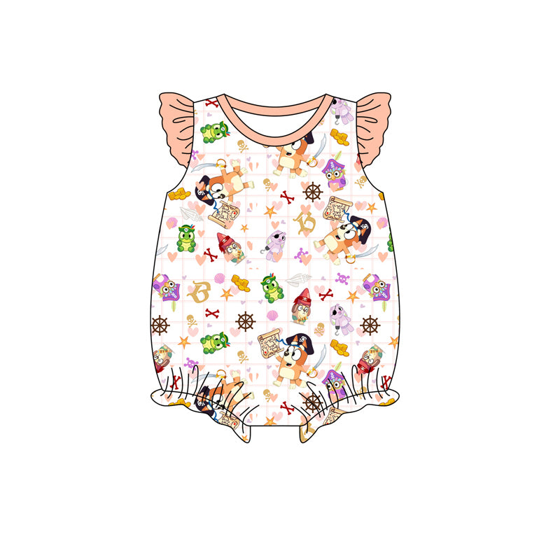 Preorder(moq 5)Baby Infant Girls Dog Sister Flutter Sleeve Rompers
