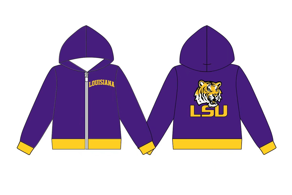 Preorder (moq 5) Baby Boys Long Sleeve Louisiana Team Zip Hoodie Jackets Top
