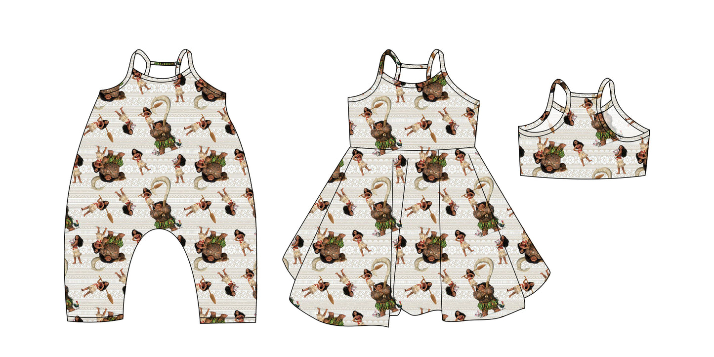 Preorder moq 5 Custom Baby Girls Strap Aztec Cartoon Kids Knee Length Dresses Romper