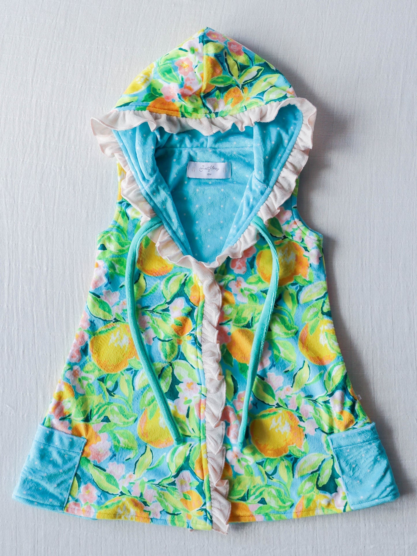 Baby Girls milk silk one layer Green Fruit Hooded Swim Cover up Preorder (moq 5)
