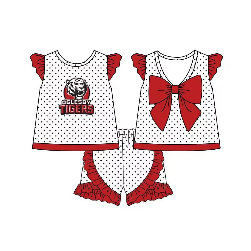 Baby Girls Tigers Teams Bows Tunic Ruffle Shorts Clothes Sets Preorder(moq 5)