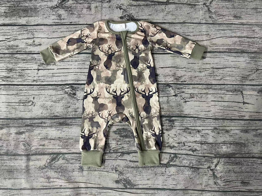 Baby Boys Camo Deer Zip Long Sleeve Rompers