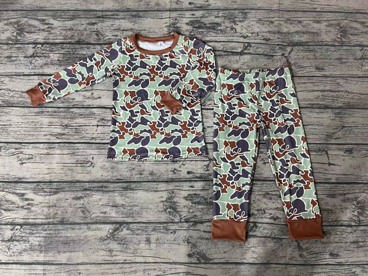 Baby Boys Green Camo Long Sleeve Top Pants Pajams Clothes Sets