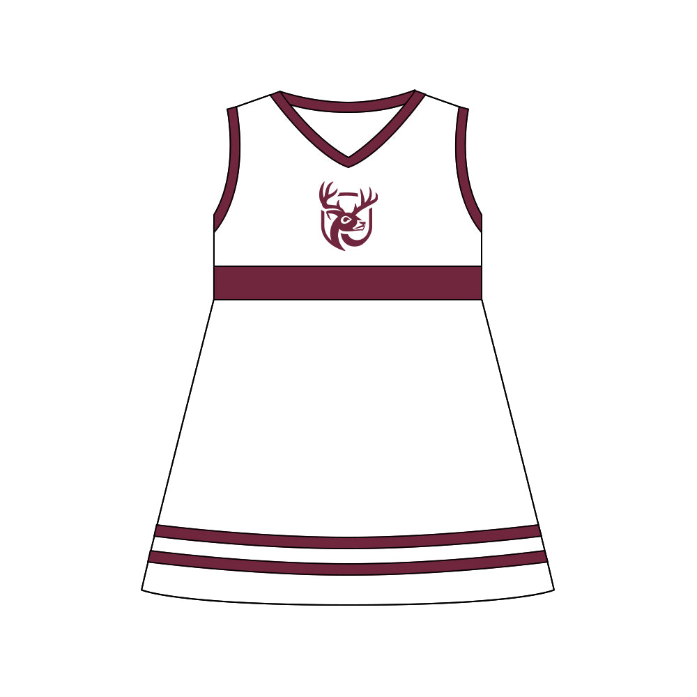 Preorder (moq 5)Baby Girls Red Deer Team Sleeveless Knee Length Dresses