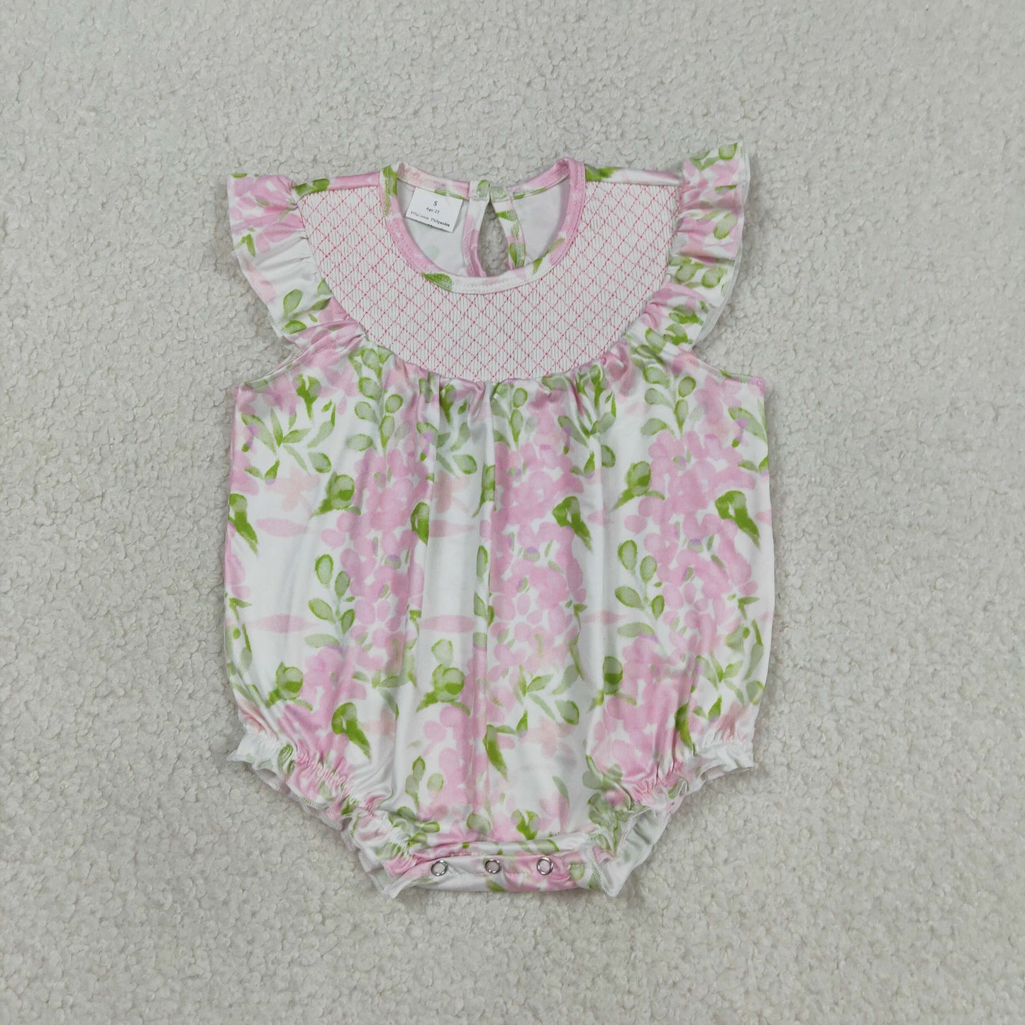 Smocked Checked Baby Girls Colorful Flowers Ruffle Rompers