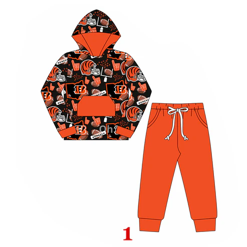 Baby Kids Football Orange Ben tiger Team Hooded Top Pants Clothes Sets preorder(MOQ 5)