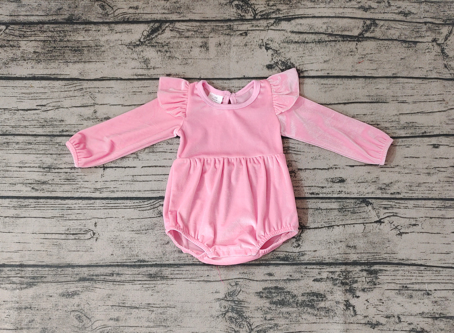 Baby Pink Girls Velvet Long Sleeve Sleepers Rompers