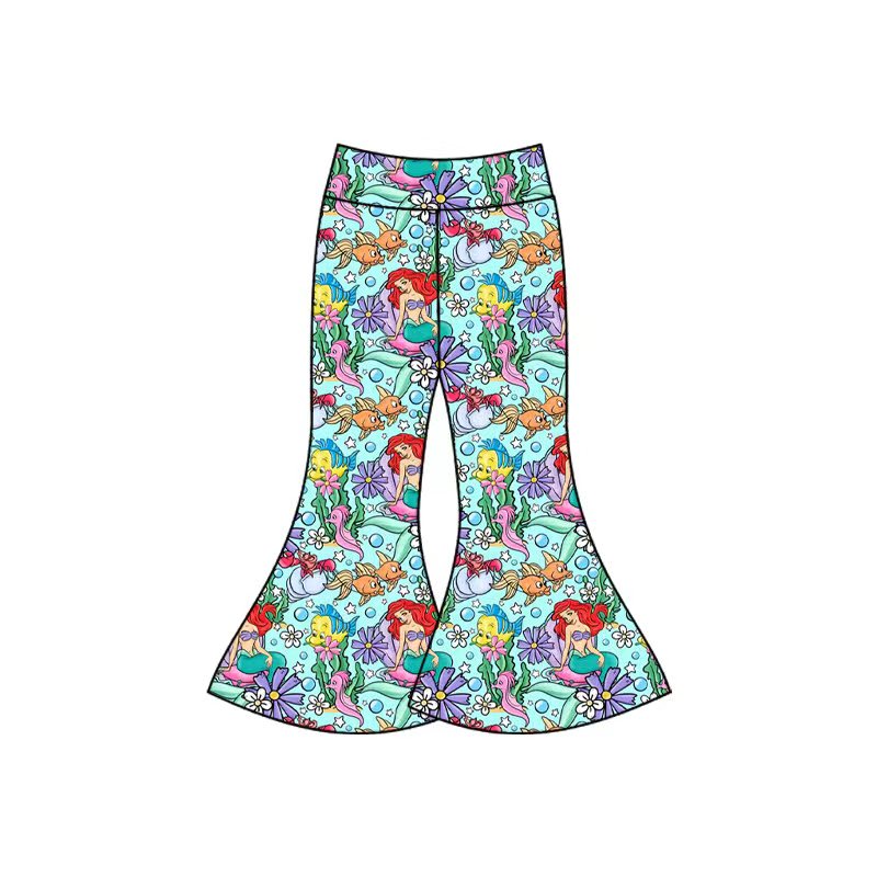 Preorder(moq 5) Baby Girls Cartoon Fishes Mermaid Bell Bottom Pants Bottom
