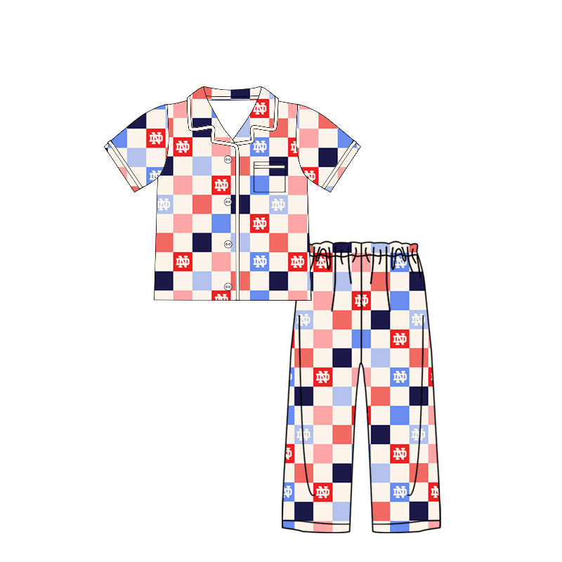 Preorder (moq 5)Baby Girls ND Team Button Pocket Top Pants Pajamas Sets
