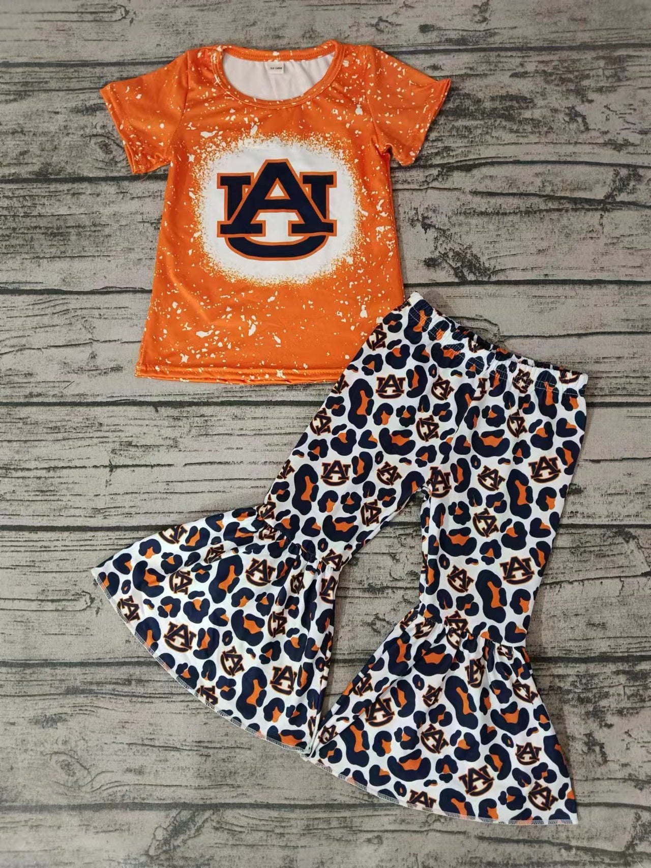 Baby Girls Orange Team Top Leopard Bell Bottom Pants Clothes Preorder(moq 5)
