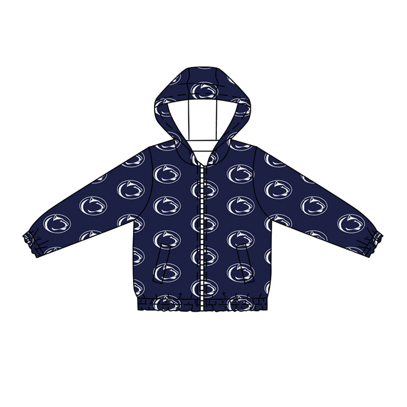 Preorder (moq 5)Baby Boys Long Sleeves Navy Leopard Plaid Pockets Zipper Hoodies Top