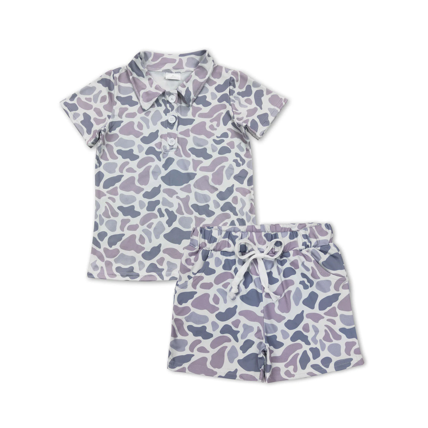 Baby Boys Short Sleeves Western Gray Camo Button Pullover Top Pockets Shorts Sets