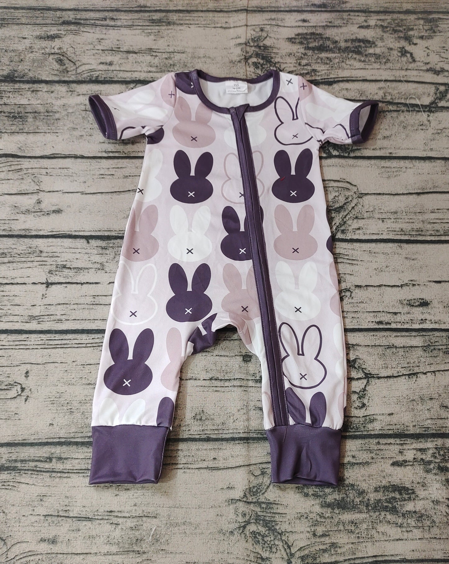 Baby Infant Kids Easter Black Rabbits Zip Rompers
