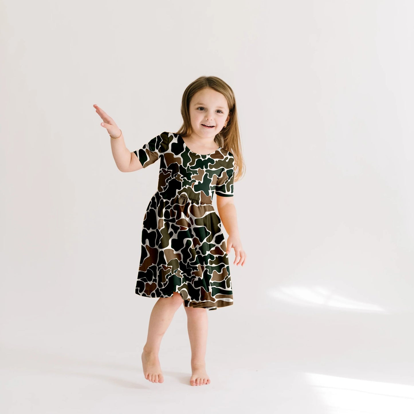 Preorder (moq 5)Baby Girls Brown Camouflage Knee Length Dresses