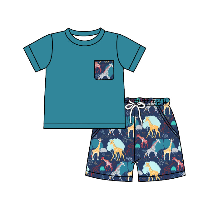 Baby Boys Giraffe Pocket Shirt Shorts Clothes Sets preorder(moq 5)