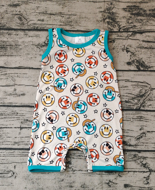 Baby Boys Smile Hats Green Sleeveless Rompers