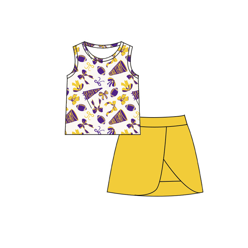 Preorder (moq 5)Baby Girls Team Tiger Bows Shirt Top Skort Clothes Sets