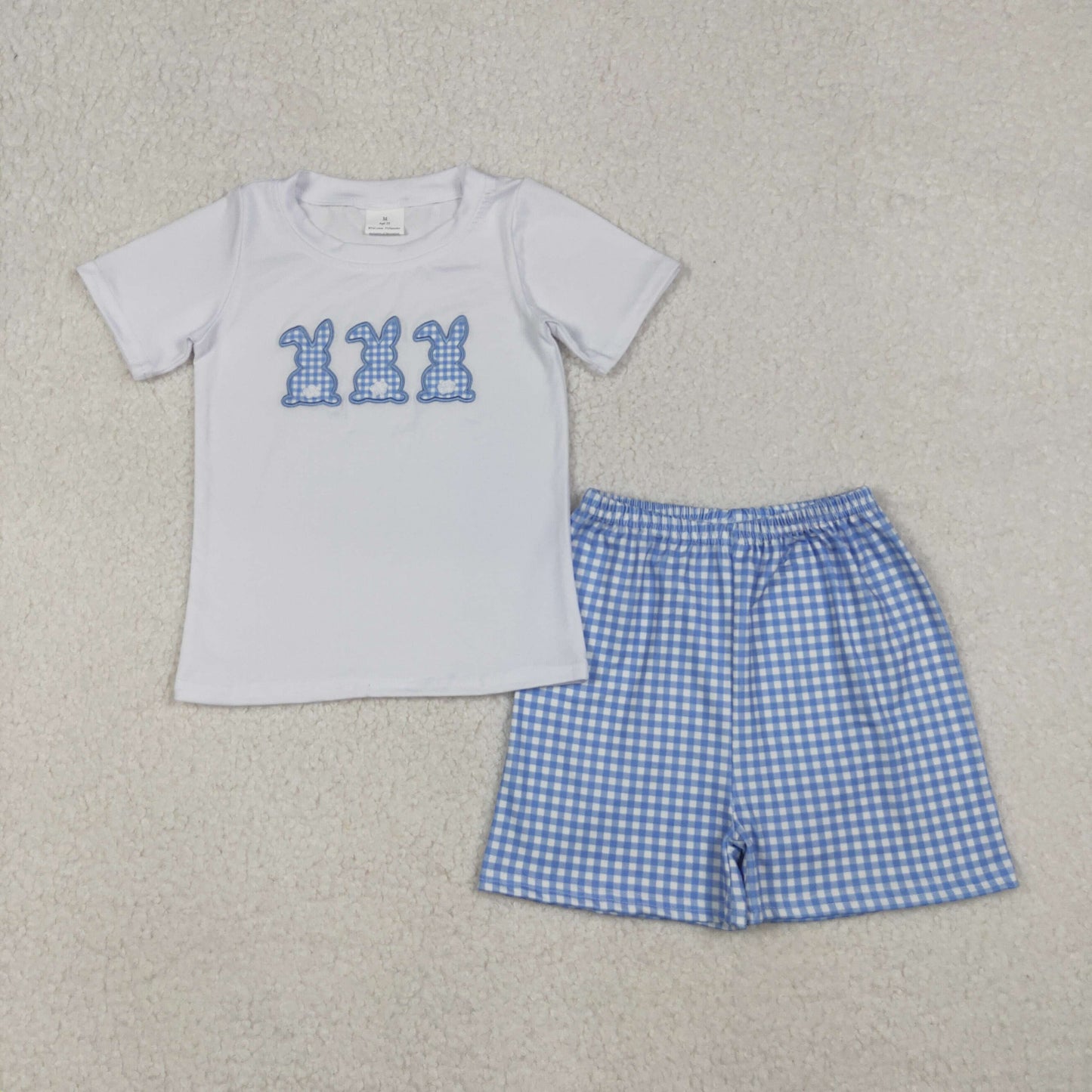 Embroidery Rabbits Baby Boys Checkered Shorts Easter Clothes Sets