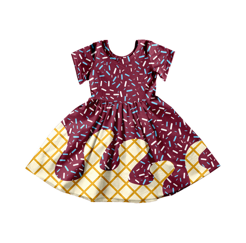 Preorder moq 5 Baby Girls Wine Ice Cream Drips Sprinkles Knee Length Dresses