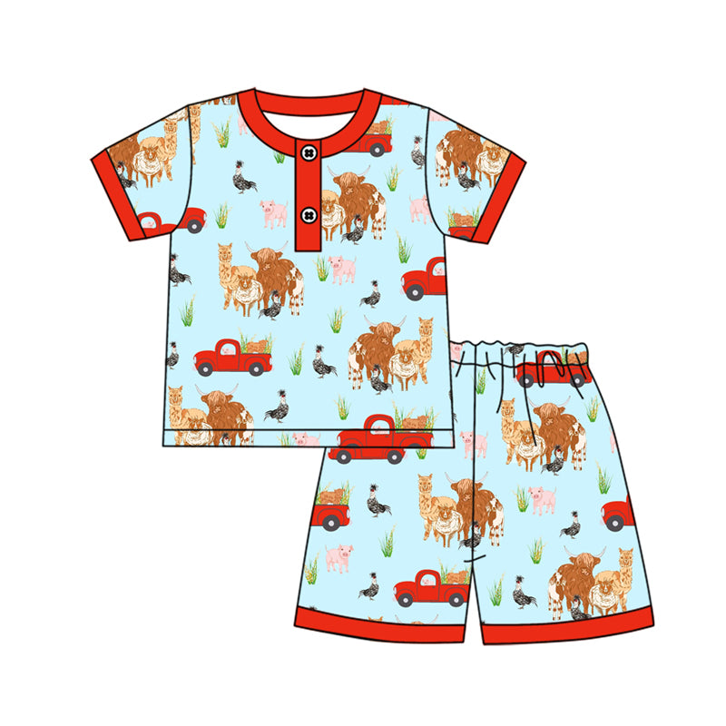 Preorder (moq 5)Baby Boys Farm Shirt Top Cow Truck Shorts Pajamas Outfits