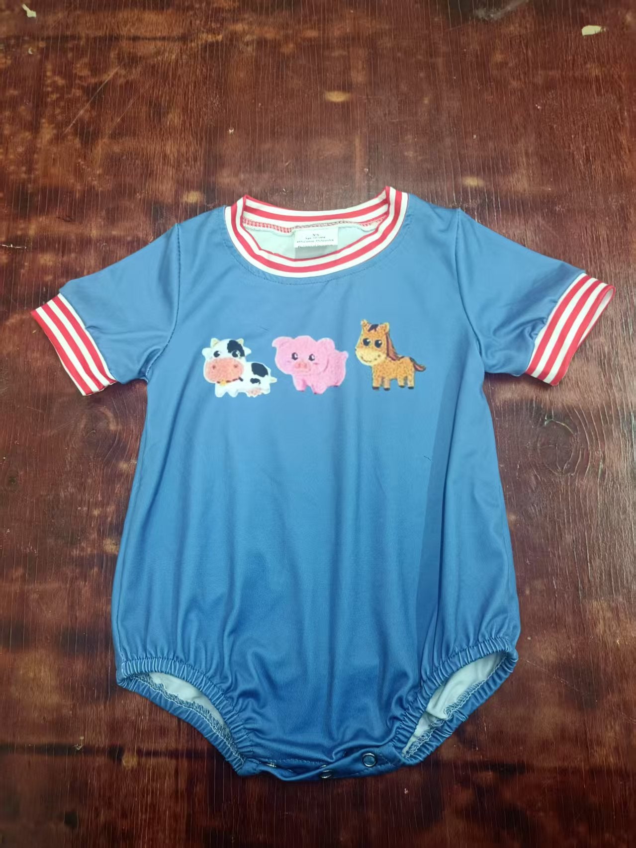 Preorder moq 5 Baby Boys Blue Short Sleeves Cows Pigs Farm Rompers