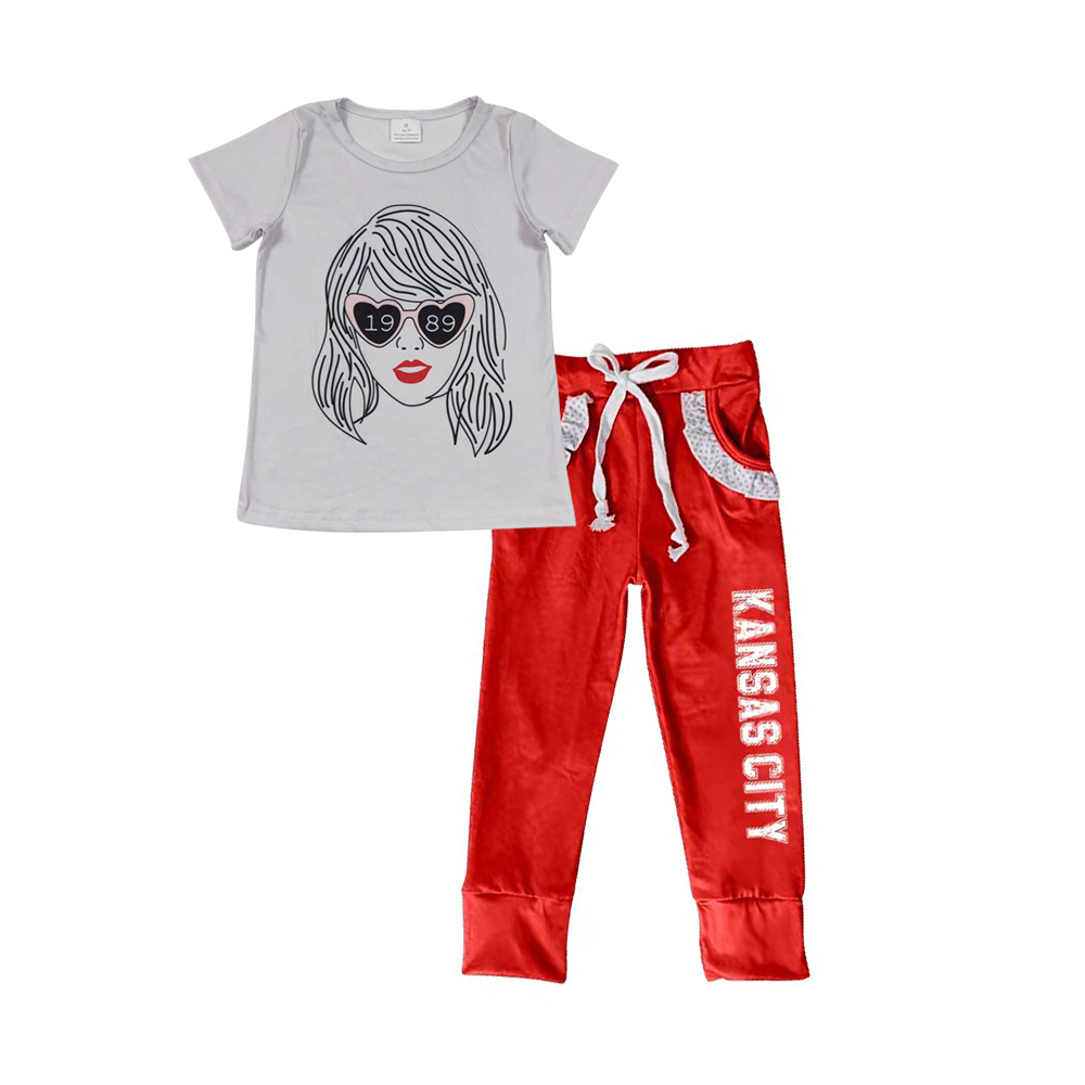 Baby Girls Grey Taylor Singer Shirt Top Team Pants Clothes Sets Preorder(moq 5)
