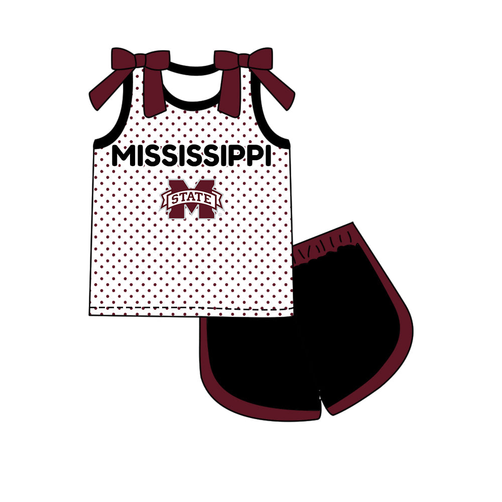Preorder (moq 5)Baby Girls Bows M State Polka Dots Top Short Team Clothes Set