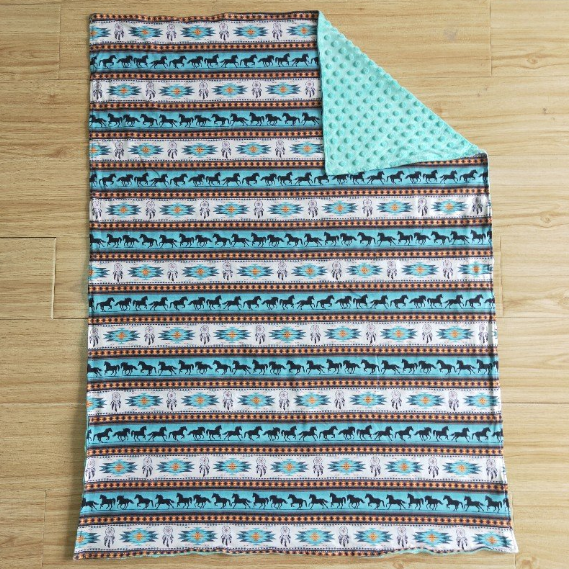 USA Shop Baby Boys Aztec Horses Stripe Western Minky Blankets