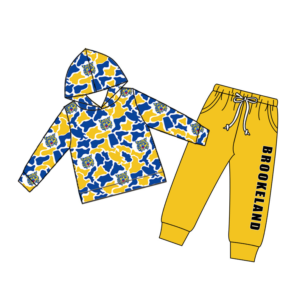 Preorder (moq 5)Baby Boys Colorful Camo Hoodies Top Pockets Jogger Team Clothes Set