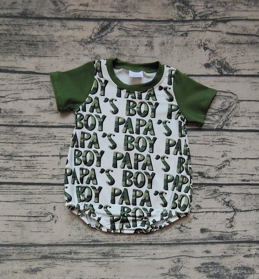 Baby Boys Papa's Boy Green Short Sleeve Rompers
