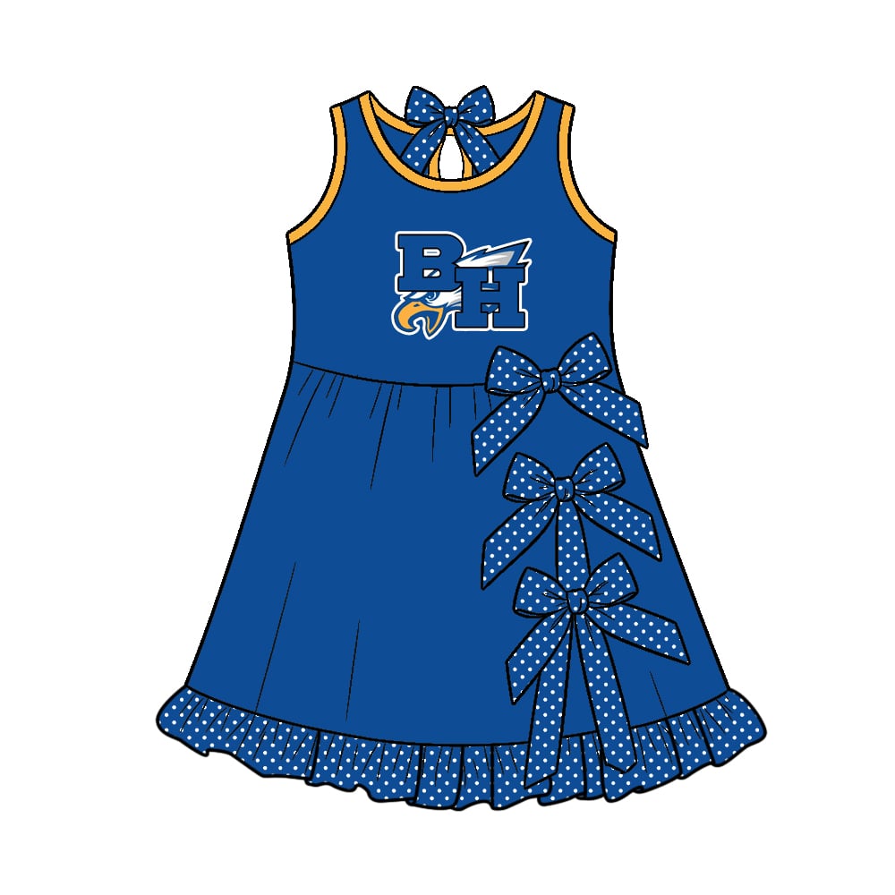 Preorder (custom moq 5)Baby Girls Sleeveless BH Eagle Bows Ruffle Team Knee Length Dresses
