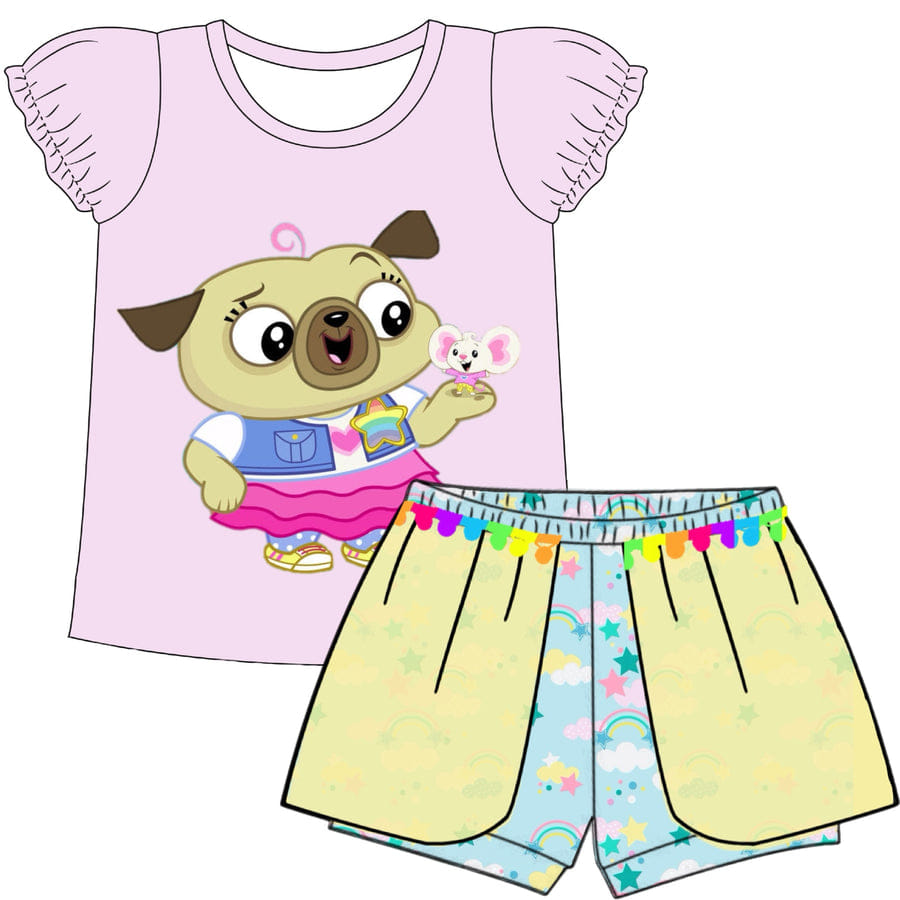 Baby Girls Little Dog Shirt Shorts Summer Clothes Sets preorder (moq 5)
