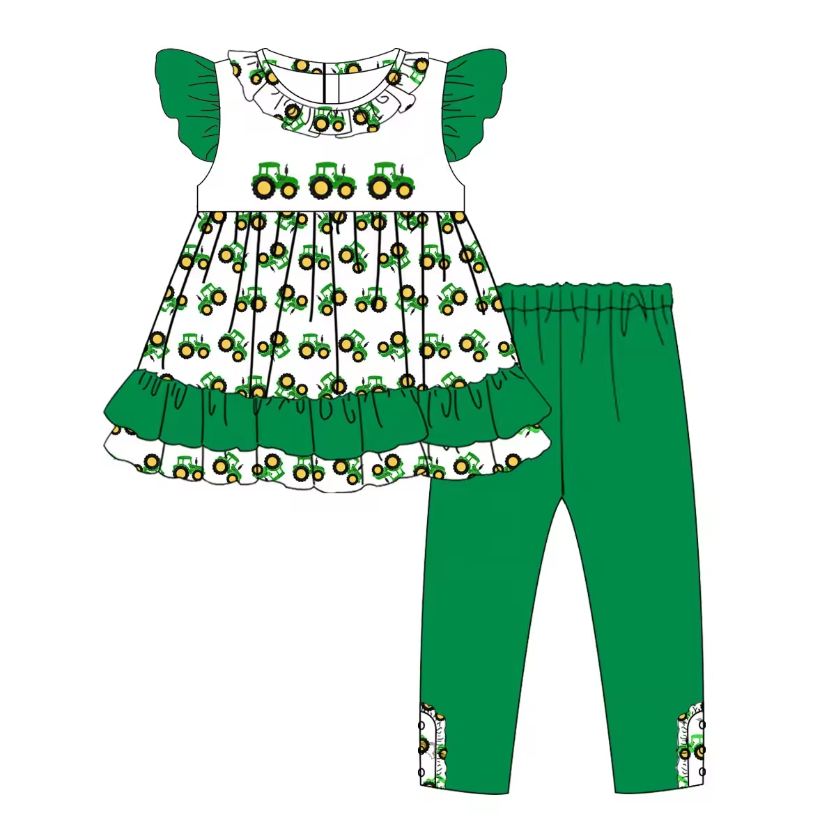 Baby Girls Green Tractor Tunic Tops Legging Clothes Sets Preorder(moq 5)