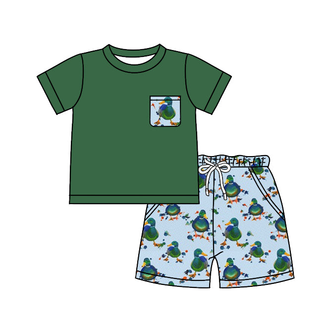 Baby Boys Green Short Sleeve Tee Top Duck Shorts Clothes Sets Preorder(moq 5)