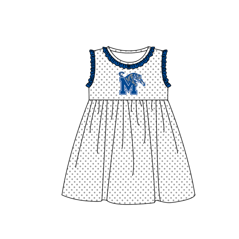 Preorder (moq 5)Baby Girls Sleeveless M Tiger Polka Dots Team Knee Length Dresses