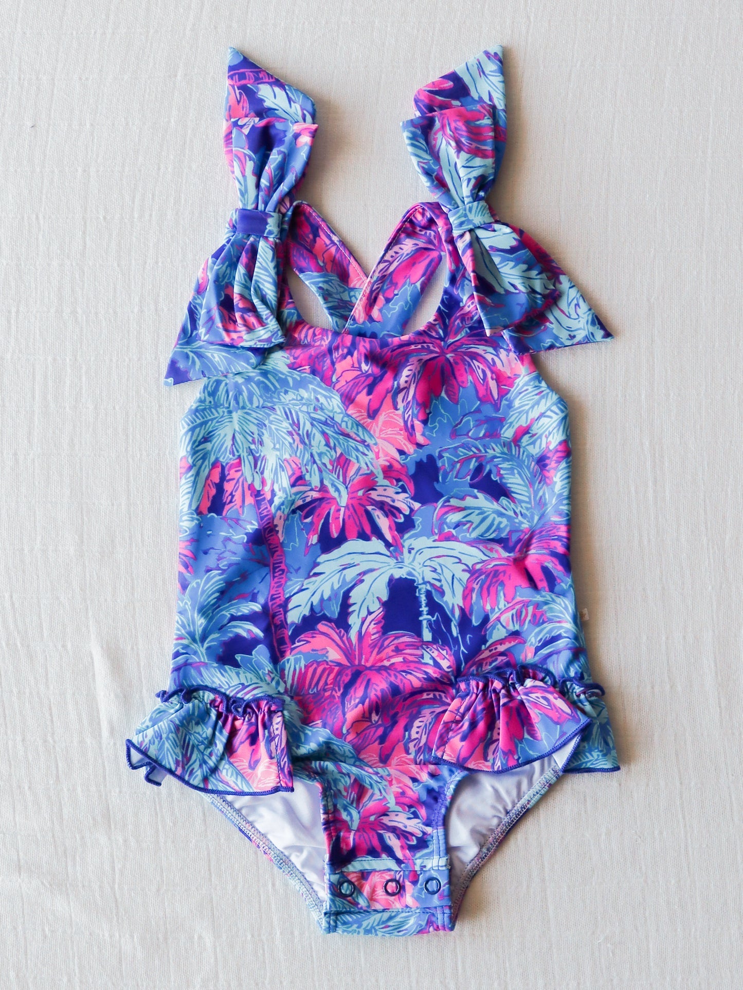 Baby Girls Bows Tree Leaves Straps One Piece Swimsuits Preorder (moq 5)
