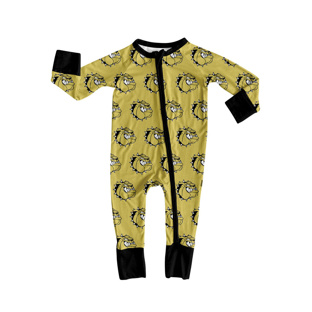 Preorder(moq 5)Baby Infant Black Gold Dog Team Zip Rompers