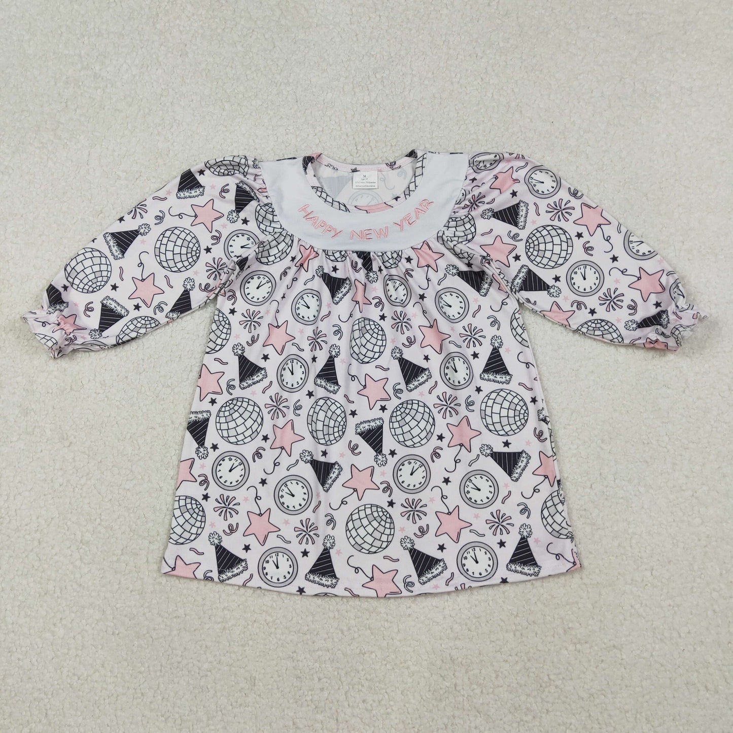 Embroidery Happy New Year Baby Girls Stars Firework Knee Length Dresses