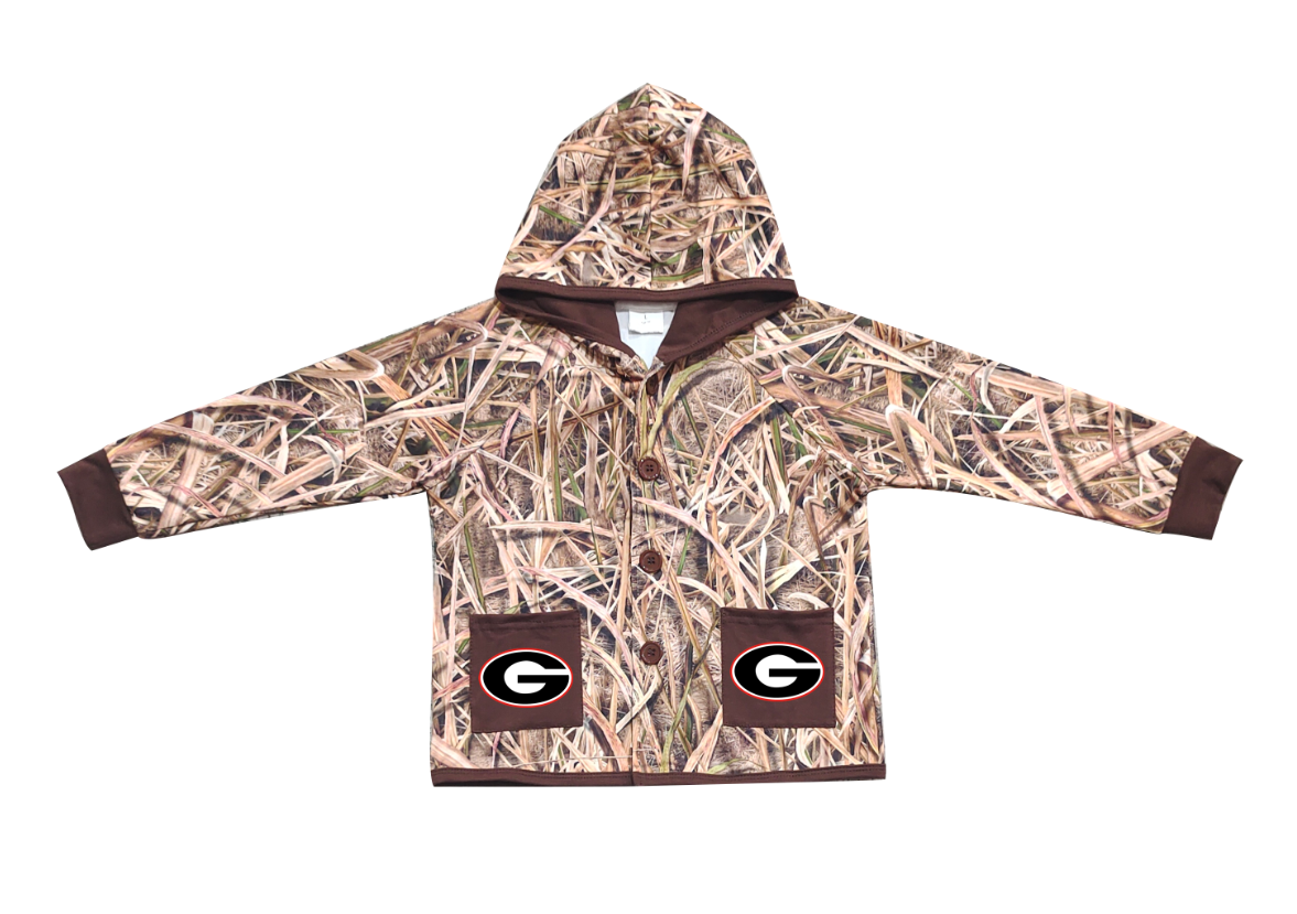 Preorder (moq 5)Baby Boys Khaki Leaves Camo G Pockets Team Button Hoodie Jackets Top