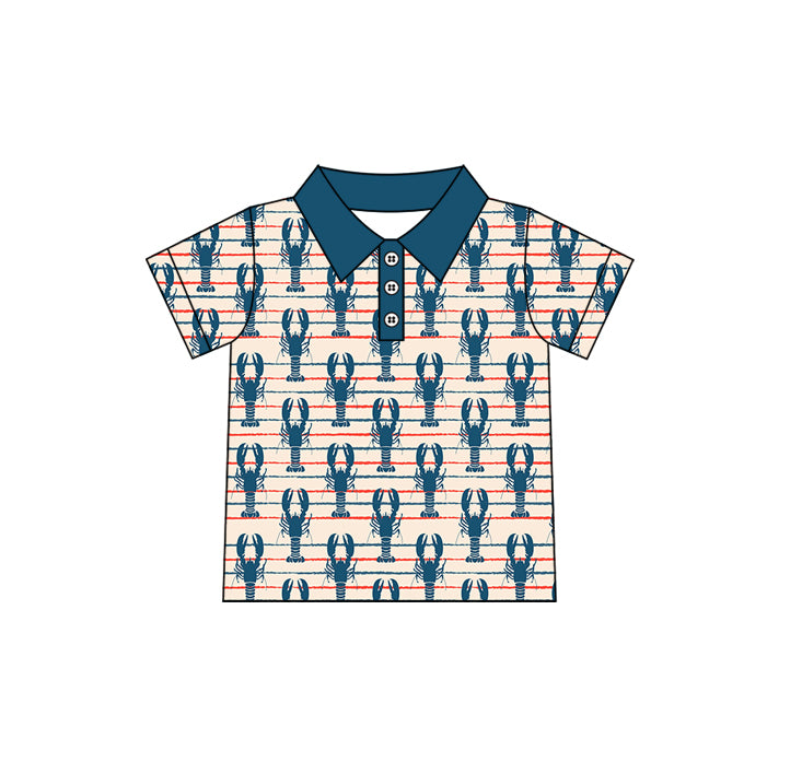Preorder(moq 5)Boys Summer Navy Crawfish Short Sleeve Tee Shirts Tops