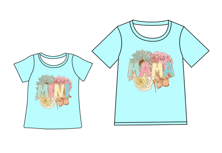 Preorder (moq 5 each) Mommy and Me Women Baby Girls Easter Flowers Mama Mini Short Sleeve Tee Shirts